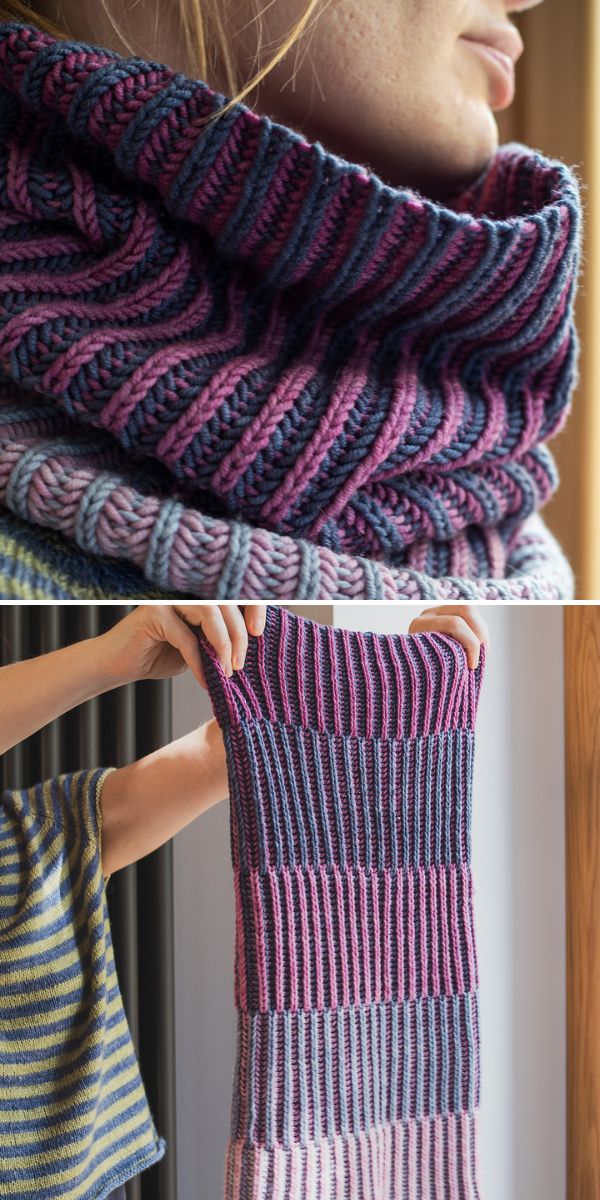 closeup of knitted stripey shawl