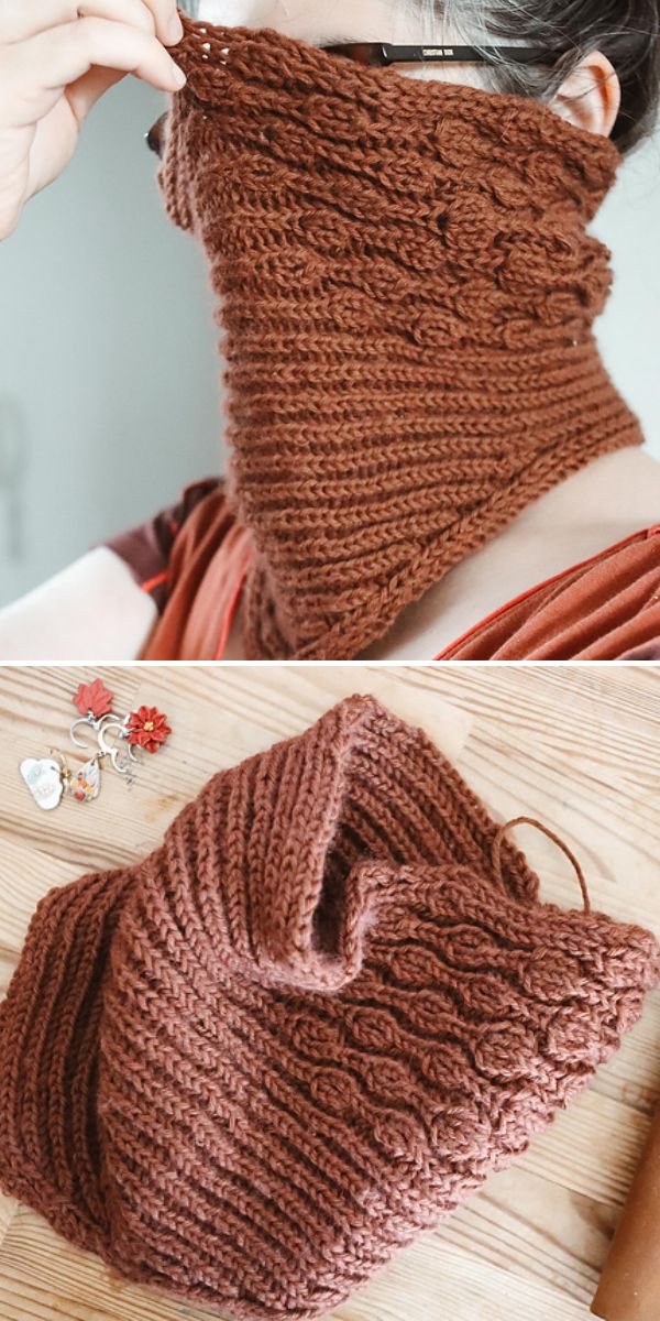 a closeup of knitted cowl